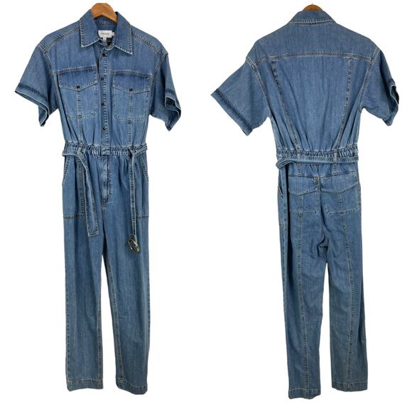 Frame NWT Arie Belted Utilitarian Denim Jumpsuit Size S Patch Pockets Buttons - Picture 4 of 12
